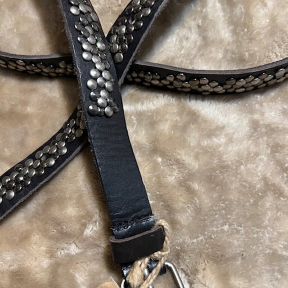 NWT Women\'s Black Leather Cowboy Belt w/Gunmetal Studs and Buckle Size 95 main image 6